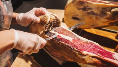 Pork leg. Jamon meat close up