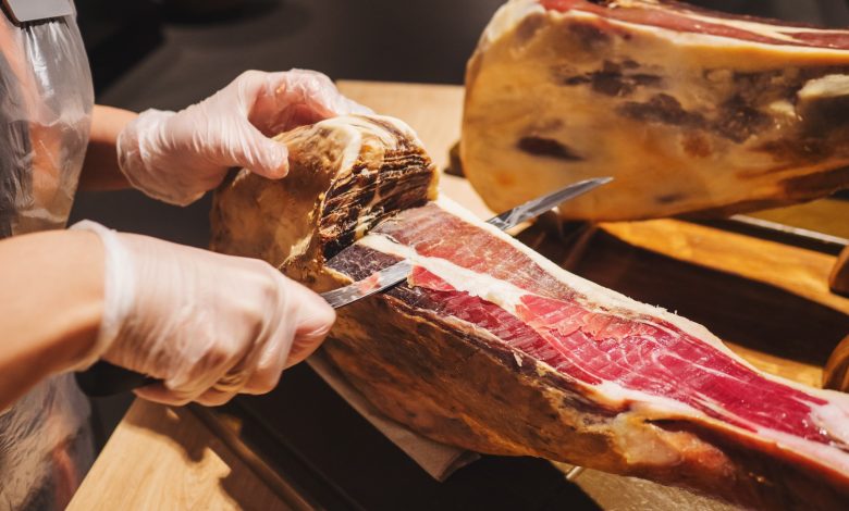 Pork leg. Jamon meat close up