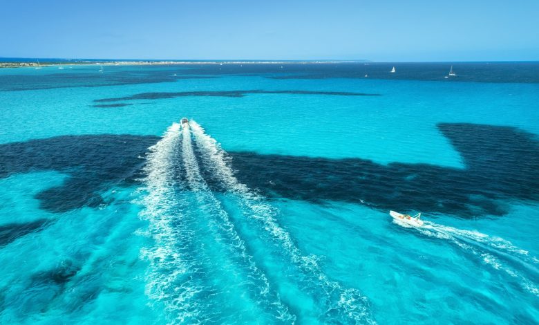 Speed motorboats on the seashore in Mallorca, Spain